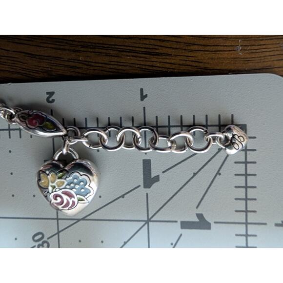 Brighton Floral Heart Charm Bracelet Silver Tone Enamel 7.5 Inch reversible - Picture 6 of 7
